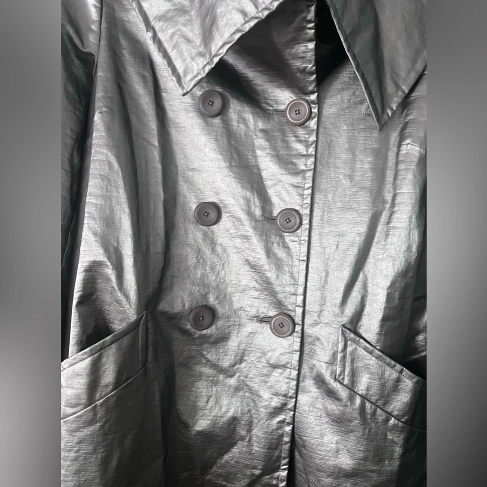 Ellen Tracy Opal Lavender Silver Metallic Trench Coat Size 10 - Picture 2 of 8